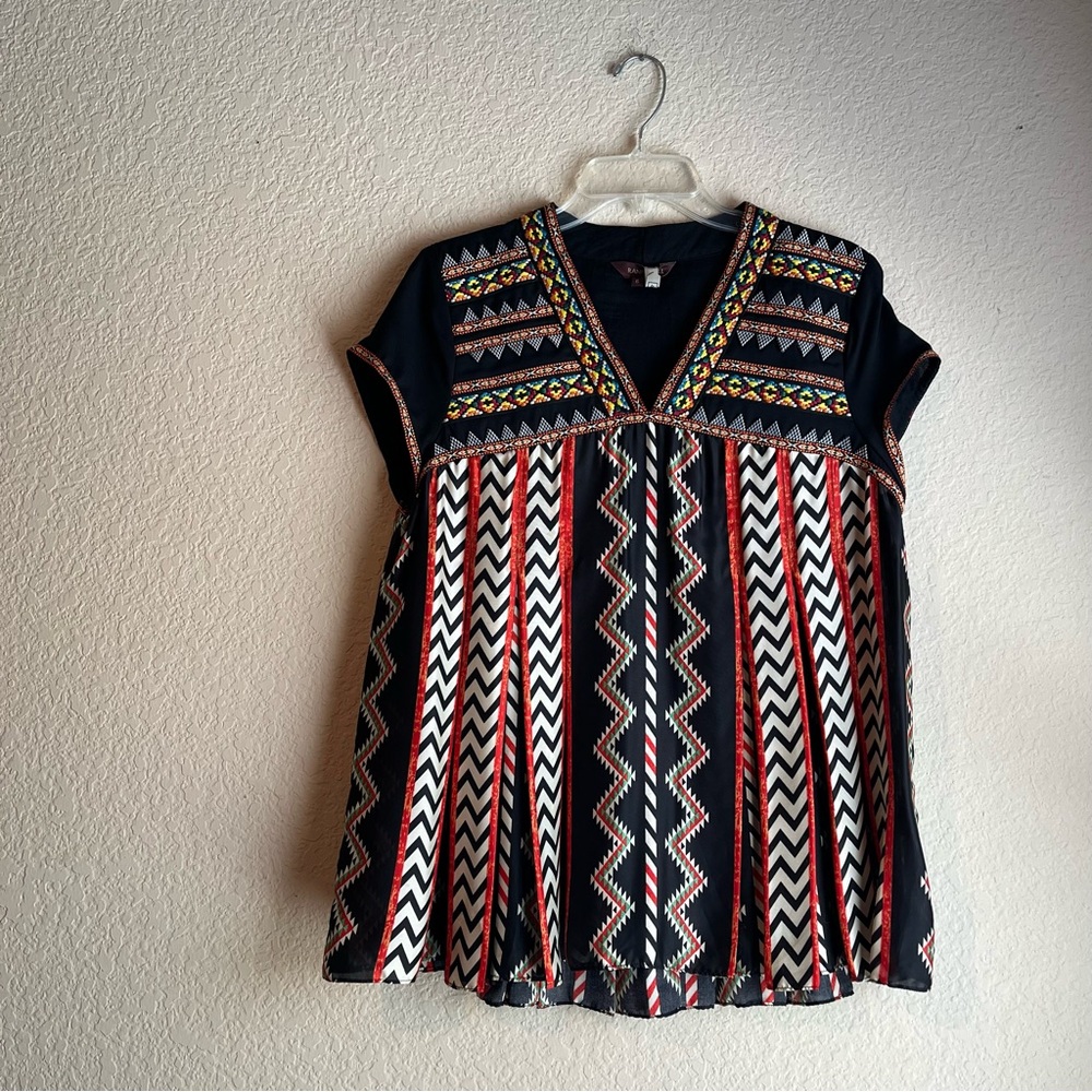 Anthropologie Embroidered Black Top